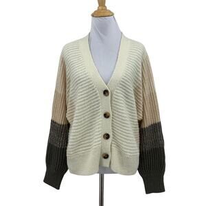 Lush Sweater Womens S Small Multi Wool Blend Colorblock Dolman Button Front